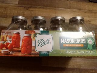 Ball Smooth Sided Glass Mason Jars With Lids & Bands Regular Mouth 32 Oz 12 Pk
