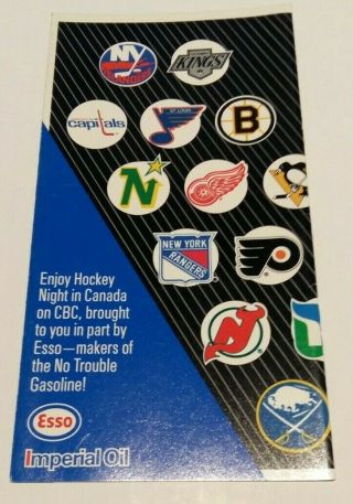 1988 - 89 Esso Hockey Schedule NHL Hockey Night in Canada CBC 2