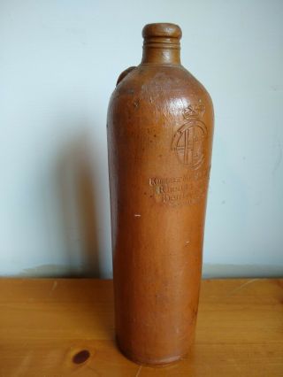 Antique Vintage Brown Stoneware Bottle 12 " Tall Rhenser Mineral Germany Rhens