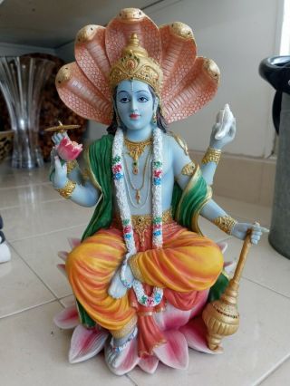 8 Inch Vishnu With Lotus Mythological Indian Hindu God Statue Figurine