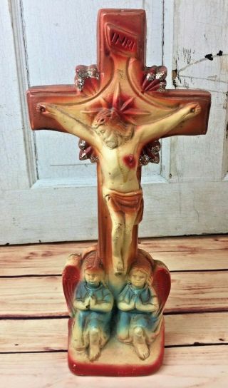 Vintage Statuary Jesus Crucifix Chalkware Statue Religious Carnival