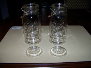 Vintage 2 Ball Eclipse Wide Mouth Jars With Wire Bales 64 Ounce Clear Glass