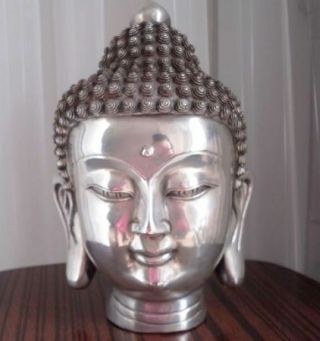 Tibetan Buddhis Shakyamuni Tibet Silver Buddha Head Statue 12.  5cm