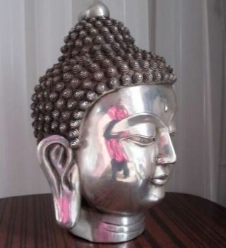 Tibetan Buddhis shakyamuni tibet silver buddha head statue 12.  5cm 2