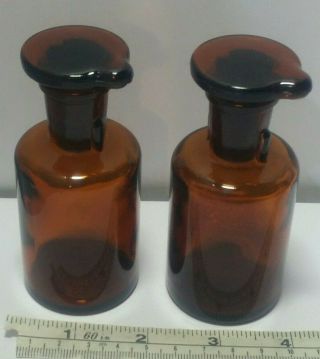 2 Antique T.  C.  W.  Co Brown Medicine Bottles & Ground Glass Dropper / Drip Stopper