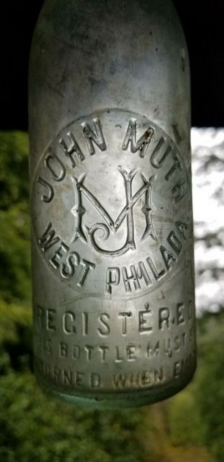Monogrammed John Muth From West Philadelphia Pa Beer Or Soda Bottle