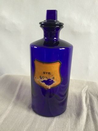 Vintage Antique Cobalt Blue Glass Apothecary Bottle Jar With Stopper