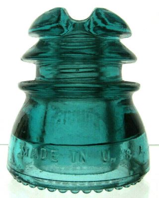 CD 214 Blue Aqua HEMINGRAY - 43 Antique Glass Telegraph Insulator CABLE TOP 2