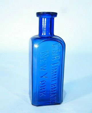 Timmermann York Cobalt Blue Blown In Mold Medicine Bottle