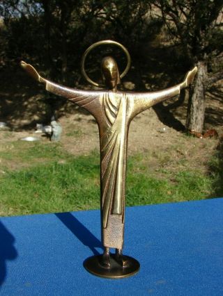 Vtg Brass Metal Jesus Art Nouveau Figure Statue Sculpture Made In Germany