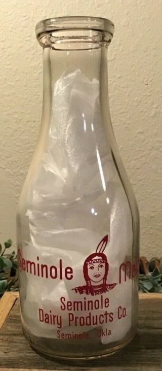 Trpq Milk Bottle - Seminole Maid Dairy Products - Oklahoma - Native American Girl