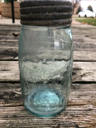 Antique Crown Embossed Glass Fruit Canning Jar Not Marked Canada