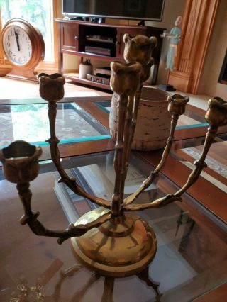 Vintage Solid Brass Jewish Menorah Hanukkah Candelabra Candle Holder 7 Arm Rotat