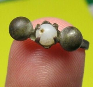 Antique Spanish Medieval Bronze Ring Colonial Times With White Stone 16 - 17th.  C