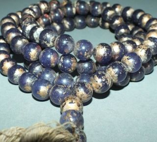 Large Heavy Buddhist Mala With Agate Prayer Beads With Gold Traces Thailand
