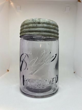 Antique Sca Natural Purple 3l Ball Improved Mason Fruit Jar Pint