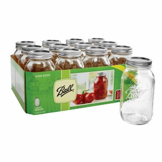 Ball Glass Mason Jars With Lids & Bands,  Regular Mouth,  32 Oz,  12 Count