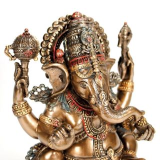 Ganesha Statue 5.  5 " Hindu Elephant God Sitting Bronze Plated Resin