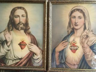 Framed Sacred Heart Of Jesus And Mary 14 1/2 " X 17 1/2 " Wall Pictures