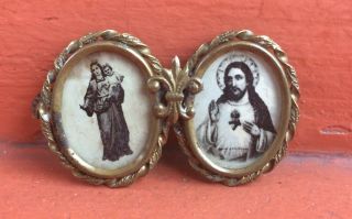 Antique & Beatiful Pin Brooch catholic of bronze in miniature 1900s 2