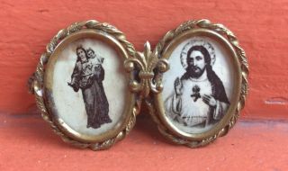 Antique & Beatiful Pin Brooch catholic of bronze in miniature 1900s 3
