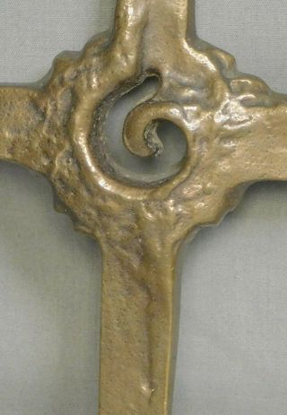 Vintage Mid - Century Modern Cast Bronze Cross Crucifix Sculpture Abstract Swirl 2