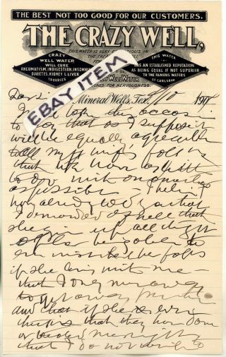 1904 Letterhead The Crazy Well Water Mineral Wells Texas Quack Cures All
