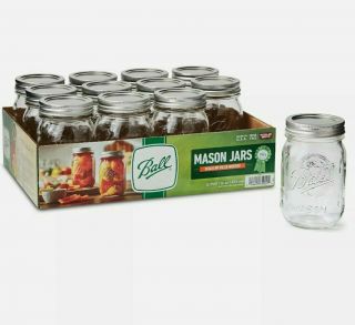 12 Pack 16 Oz Ball Regular Mouth Pint Canning Mason Jars Lids &bands Clear Glass