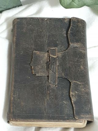 Antique 1850 Testament American Bible Society Leather Bound Pocket Bible