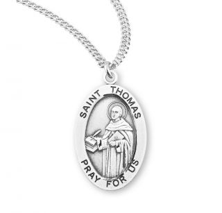 St Saint Thomas Aquinas - 0.  9 " Sterling Silver Oval Medal,  20 " Chain