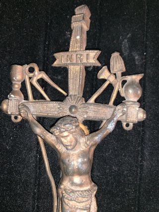 ANTIQUE MONASTERY TOOLS OF PASSION CROSS CRUCIFIX METAL JESUS RARE Bronze ? 2