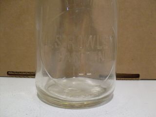 Rare Embossed J.  S.  Rowley Dairy Quart Milk Bottle Canton Illinois W/original cap 2