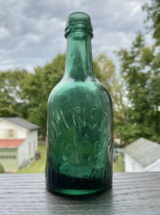 Johnston & Co Phila Pa Green Squat Porter Beer Bottle 1860s Crisp Wonky