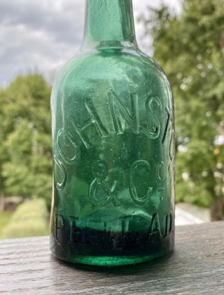 Johnston & Co Phila PA green squat porter beer bottle 1860s crisp wonky 2