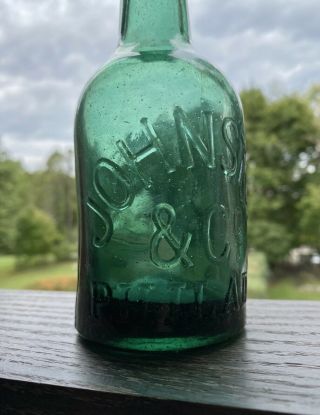 Johnston & Co Phila PA green squat porter beer bottle 1860s crisp wonky 3
