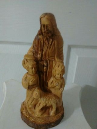 Hand Carved From Olive Wood Jesus And The Children.  Made In The Holy Land.