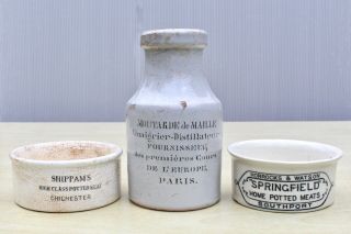 Vintage C1900s Shippams Southport Fournisseur Moutarde Springfield Jars Pots