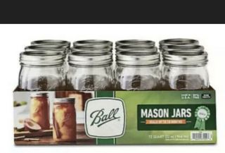 Ball 32 Oz Wide Mouth Canning Mason Quart Jars,  Lids & Bands Clear Glass 12 Pack