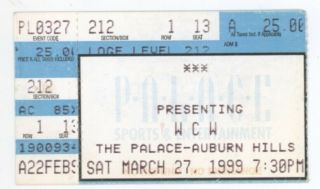 Wcw Pro Wrestling 3/27/99 Palace Auburn Hills Ticket Stub Hulk Hogan D Ric Flair