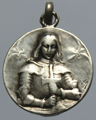 Antique Sterling Silver Religious Art Pendant Saint Joan Of Arc & Its Sword