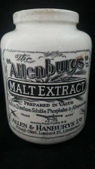 Allen & Hanbury,  S Large Crock " Malt Extract " Plough Court Lombard St London