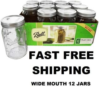 Ball 32 Oz Wide Mouth Canning Mason Jar Lids Bands Clear Glass Quart Jars 12 Box