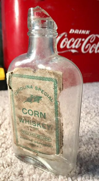 Rare Aiken South Carolina Dispensary Corn Whiskey Flask / Paper Label