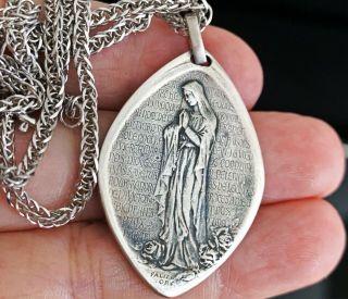 French Catholic Religious Medal Lourdes Appearance Virgin Mary,  Sterling Silver