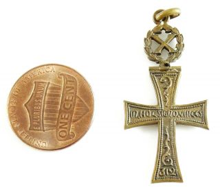 Antique 1915 Bronze Cross Pendant Augis Regnum Adveniat Tuum Sacred Heart 3