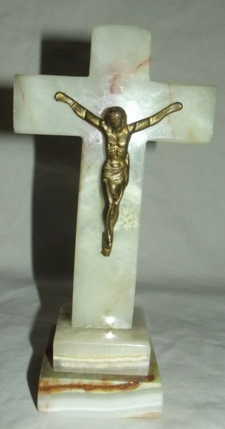Carved Onyx Standing Crucifix Bronze Corpus Figure Mexico Memorial Garden Cross