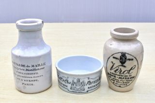 Vintage C1890s Fournisseur Moutarde Tebbutt Melton Virol Potted Meats Jars Pots
