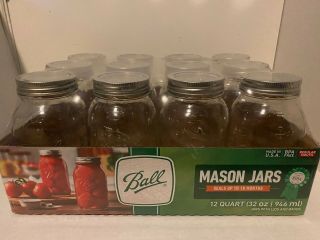 Ball,  Glass Mason Jars With Lids & Bands,  Regular Mouth,  32 Oz,  12 Count