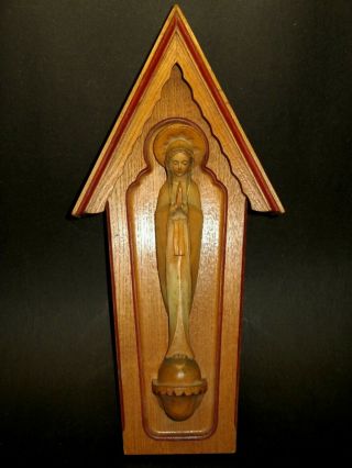 Vintage Anri Italy Hand Carved Wood Praying Madonna Wall Hanging Altar 13 1/2 "