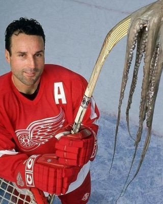 Paul Coffey 8x10 Photo Hockey Detroit Red Wings Nhl Picture With Octopus
